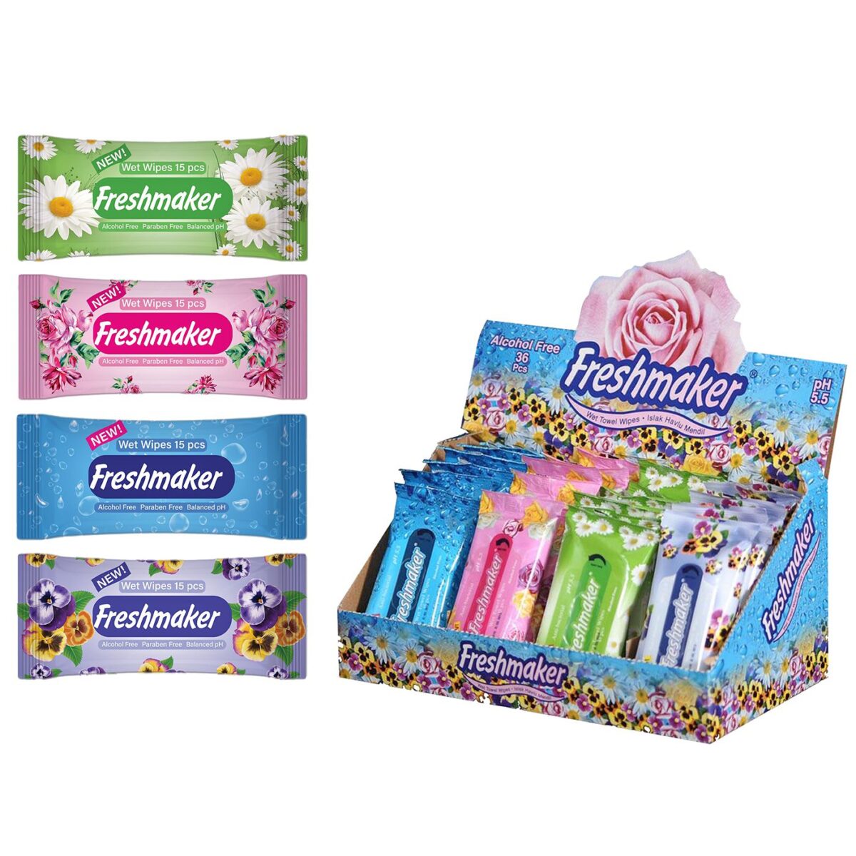 Υγρά μαντηλάκια freshmaker flower πακ=15τεμ  4teen4ty 25137-ΠΑΚ(1) - Image 1