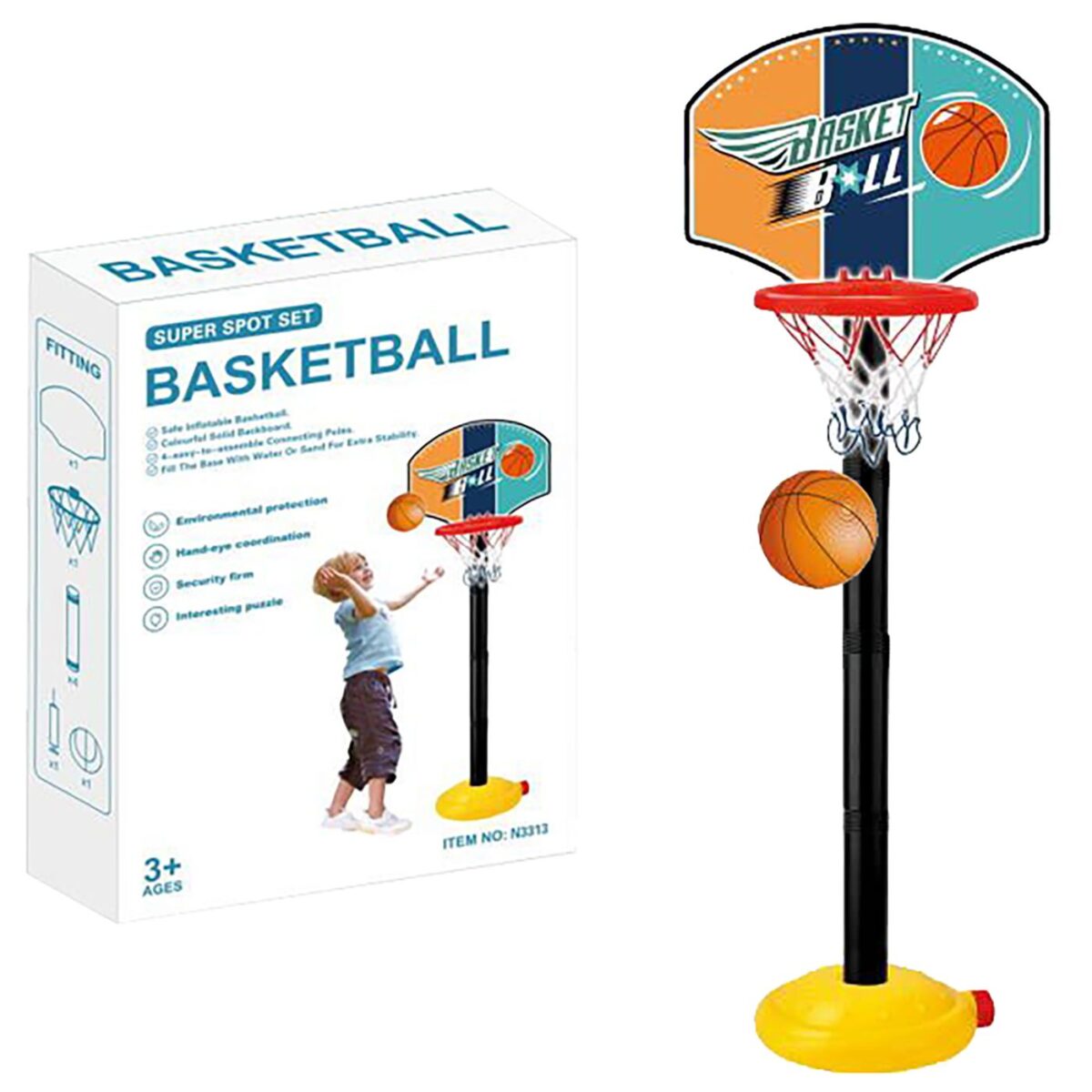 ΜΠΑΣΚΕΤΑ 115cm ΜΕ ΜΠΑΛΑ 10cm 27x38x7cm ToyMarkt 913176-ΤΕΜ(1) - Image 1