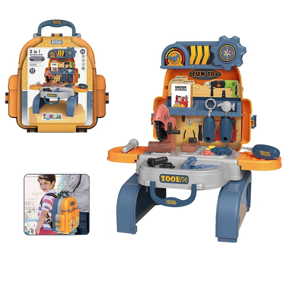 ΠΑΓΚΟΣ ΕΡΓΑΛΕΙΑ 23 ΤΕΜ 3 ΣΕ 1 BACKPACK 25x28x12cm ToyMarkt 913179-ΤΕΜ(1) - Image 1