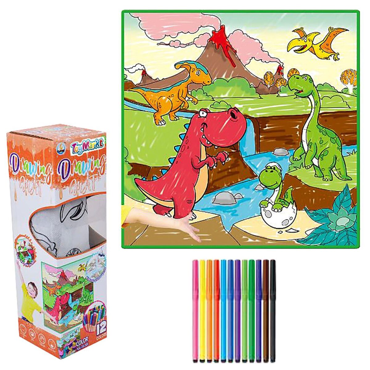 ΖΩΓΡΑΦΙΚΗ ΔΕΙΝΟΣΑΥΡΑΚΙΑ 50x50cm & 12 ΧΡΩΜΑΤΑ 8x8x26cm ToyMarkt 913204-ΤΕΜ(1) - Image 1