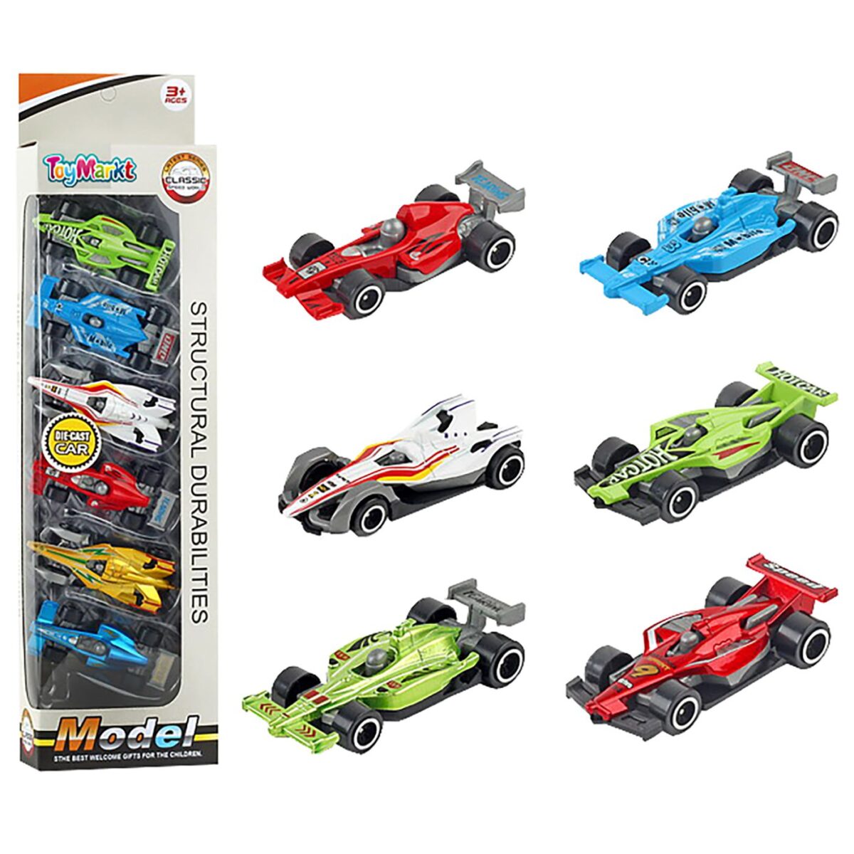 ΚΟΥΤΙ 6 ΦΟΡΜΟΥΛΕΣ 8cm ΜΕΤΑΛΛΙΚΕΣ FREE WHEELS 9x35x4cm ToyMarkt 913481-ΤΕΜ(1) - Image 1