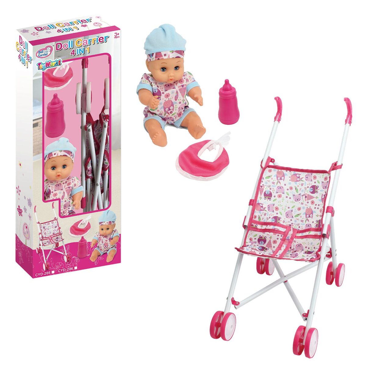 Σετ κούκλα 30cm καρότσι, κλπ.4 σε 1 23x61x10cm ToyMarkt 98235-ΤΕΜ(1) - Image 1
