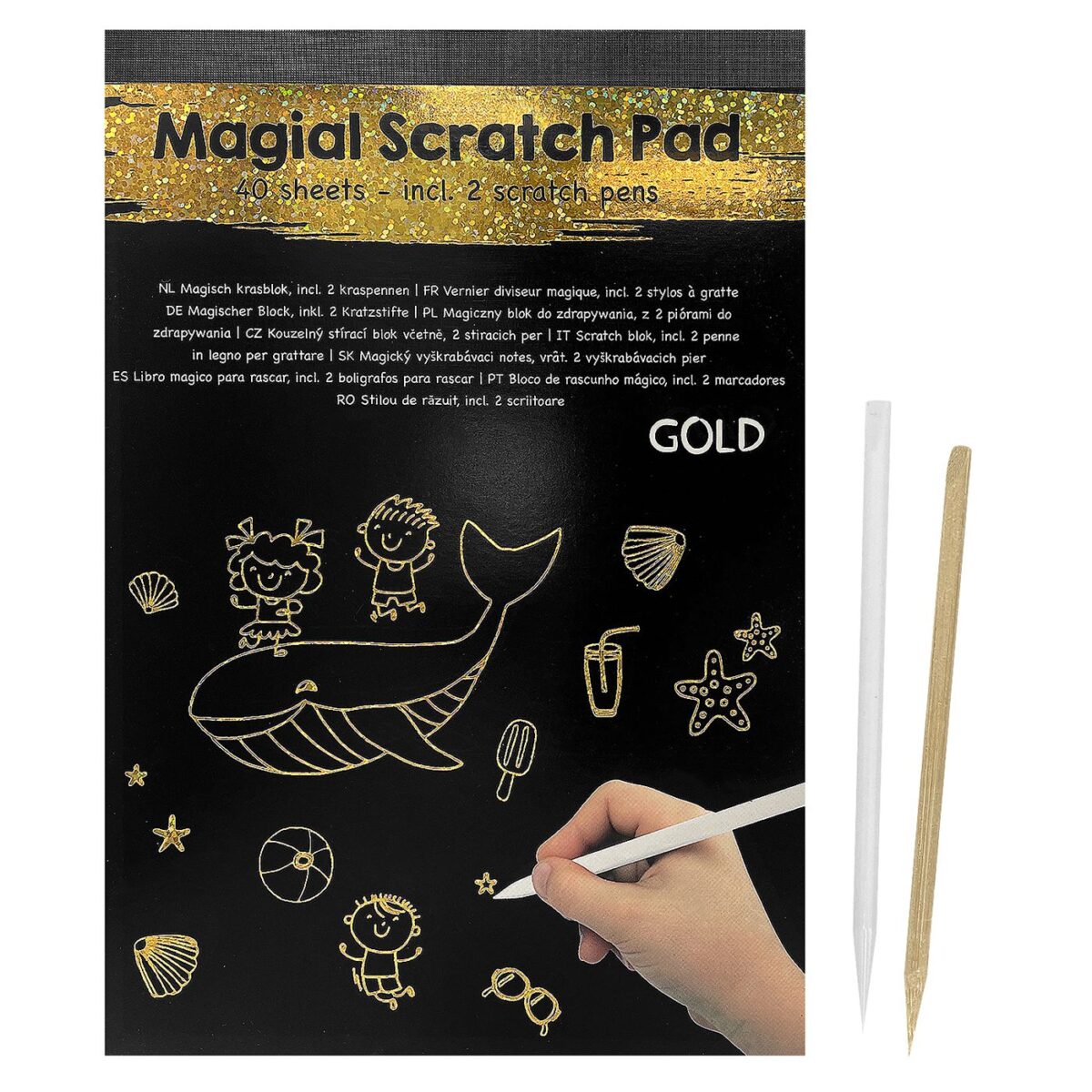 Magic Scratch Μπλόκ 40 Μαύρες Σελίδες & 2 Μολύβια 21x14,5cm JustNote 104371-ΣΕΤ(1) - Image 1