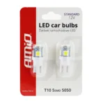 Amio - Λάμπες LED T10 W5W 12V W2.1x9.5d Λευκό Φως 5600K με 5 SMD 5050 chips Καρφωτές για Φώτα Θέσης Πινακίδας και Εσωτερικού Φωτισμού Αυτοκινήτου - 1 σετ (01284/AM) - Image 3