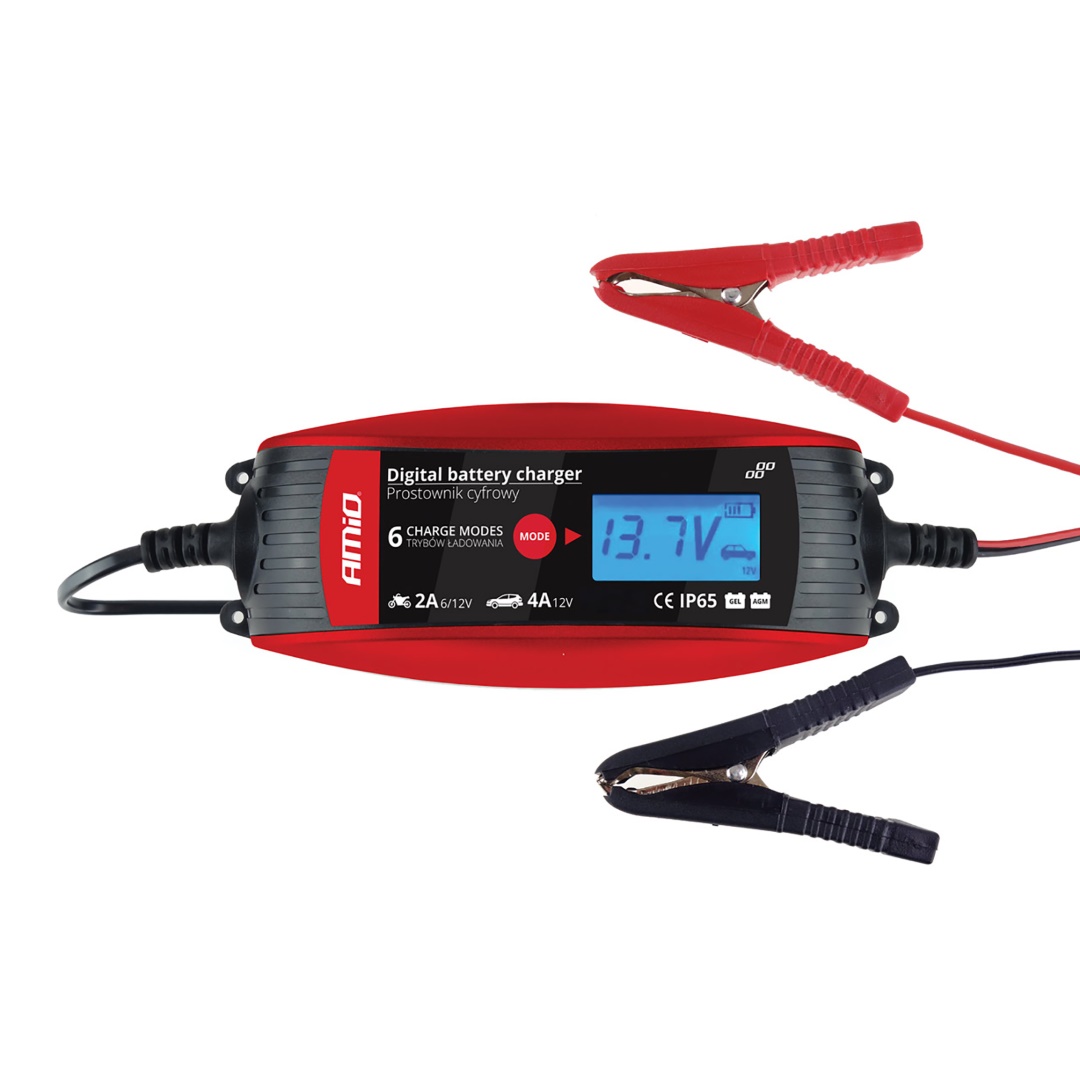 Amio - Φορτιστής Μπαταρίας 6/12V 2A/4A με LCD για φόρτιση και συντήρηση μπαταριών 1.2-120Ah με έξυπνη λειτουργία και προστασία IP65 για ασφαλή και αποδοτική χρήση - 1 Τεμ. (02088/AM) Amio - Φορτιστής Μπαταρίας 6/12V 2A/4A με LCD για φόρτιση και συντήρηση μπαταριών 1.2-120Ah με έξυπνη λειτουργία και προστασία IP65 για ασφαλή και αποδοτική χρήση - 1 Τεμ. (02088/AM) - Image 1