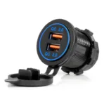 Amio - ΠΡΙΖΑ ΜΕ 2 ΘΥΡΕΣ USB ΚΑΙ ΚΑΠΑΚΙ 12/24V QUICK CHARGE 3.0 ΑΔΙΑΒΡΟΧΗ ΜΕ ΜΠΛΕ LED ΦΩΣ ΜΑΥΡΗ - 1 ΤΕΜ. (04218/AM)