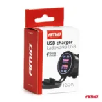 Amio - ΠΡΙΖΑ ΜΕ 2 ΘΥΡΕΣ USB ΚΑΙ ΚΑΠΑΚΙ 12/24V QUICK CHARGE 3.0 ΑΔΙΑΒΡΟΧΗ ΜΕ ΜΠΛΕ LED ΦΩΣ ΜΑΥΡΗ - 1 ΤΕΜ. (04218/AM) - Image 5