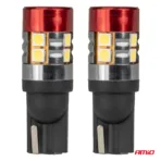 Amio - Λαμπάκια LED CAN Bus Αυτοκινήτου & Φορτηγού τύπου T10 W5W με τάση λειτουργίας 12V/24V 9xSMD 3030 με Λευκό Χρώμα Απόχρωσης 5.500k (Σε χρώμα Κόκκινο-Μαύρο) - 2 Τεμ. (04242/AM) - Image 2