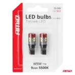 Amio - Λαμπάκια LED CAN Bus Αυτοκινήτου & Φορτηγού τύπου T10 W5W με τάση λειτουργίας 12V/24V 9xSMD 3030 με Λευκό Χρώμα Απόχρωσης 5.500k (Σε χρώμα Κόκκινο-Μαύρο) - 2 Τεμ. (04242/AM) - Image 5
