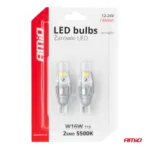 Amio - Λάμπα LED CANBUS T15 (W16W) 2SMD 3570 Λευκή 6000K 12V/24V για Φώτα Όπισθεν & Βοηθητικό Φωτισμό - 2τεμ. (04257/AM) - Image 5