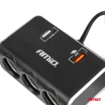 Amio - ΑΝΤΑΠΤΟΡΑΣ ΑΝΑΠΤΗΡΑ 12/24V 120W ΨΗΦΙΑΚΟΣ ΜΑΥΡΟΣ/3 ΘΕΣΕΙΣ/2xUSB-A QC 3.0 ΜΕ ΚΑΛΩΔΙΟ 80cm - 1 Τεμ. (04364/AM) - Image 6