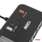 Amio - ΑΝΤΑΠΤΟΡΑΣ ΑΝΑΠΤΗΡΑ 12/24V 120W ΨΗΦΙΑΚΟΣ ΜΑΥΡΟΣ/3 ΘΕΣΕΙΣ/2xUSB-A + 1xUSB-C QC 4.0 ΜΕ ΚΑΛΩΔΙΟ 80cm - 1 Τεμ. (04366/AM) - Image 6