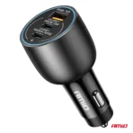 Amio - ΦΟΡΤΙΣΤΗΣ ΑΝΑΠΤΗΡΑ 12/24V ΜΕ 3 ΘΥΡΕΣ 2xUSB-C/1xUSB-A 95W 5V/3A ΤΑΧΕΙΑΣ ΦΟΡΤΙΣΗΣ ΑΛΟΥΜΙΝΙΟ/ΜΑΥΡΟΣ - 1 Τεμ. (04371/AM) - Image 3
