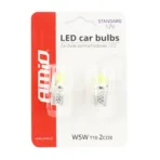 Amio – LED T10 W5W 12V W2.1x9.5d 5600K COB Σιλικόνης Καρφωτό Λευκό για Φώτα Θέσης & Εσωτερικού Αυτοκινήτου – 2 Τεμ. (01441/AM) - Image 3